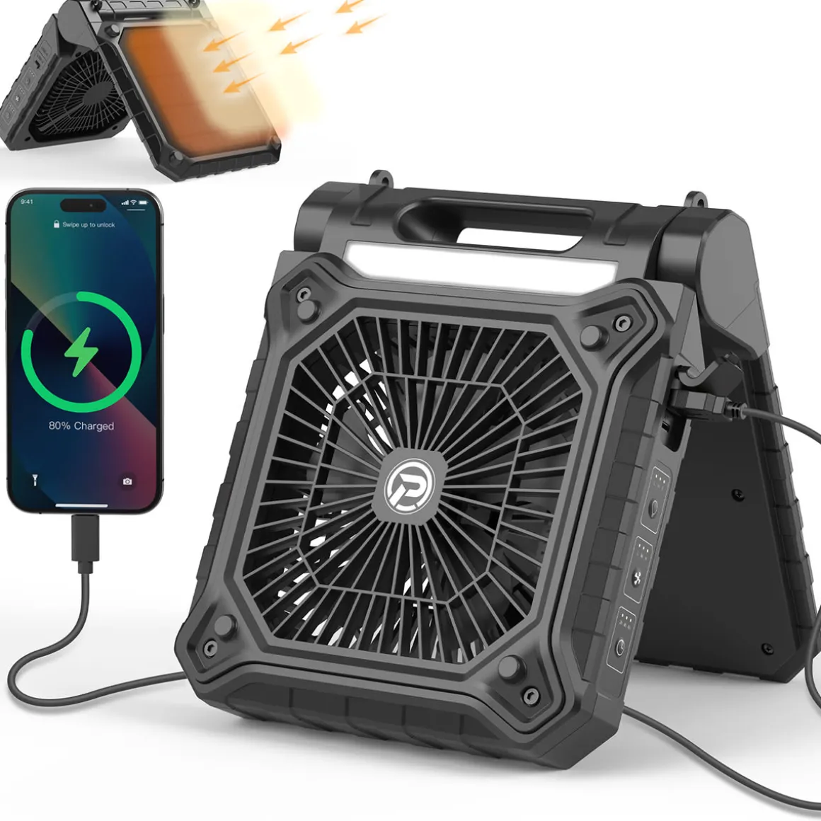 Solar Powered Fan with LED Lights