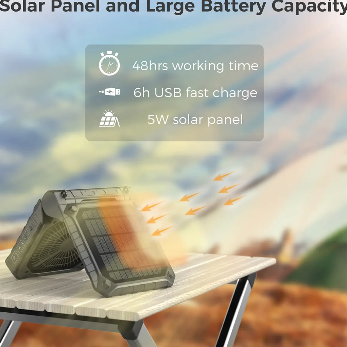 Solar Powered Fan with LED Lights