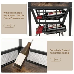 3-Tier Industrial Buffet Serving Cart with Wine Rack