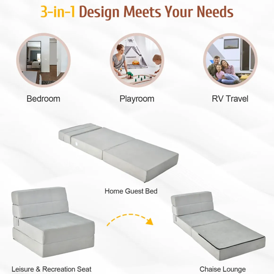 Tri-Fold Sleeper Sofa Bed