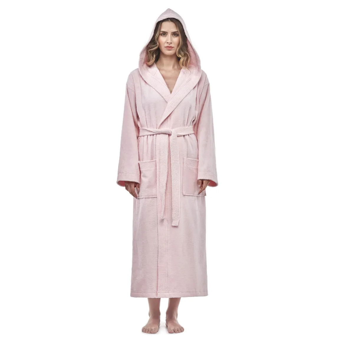 Turkish Cotton Mid-Calf Length Hooded Bathrobe