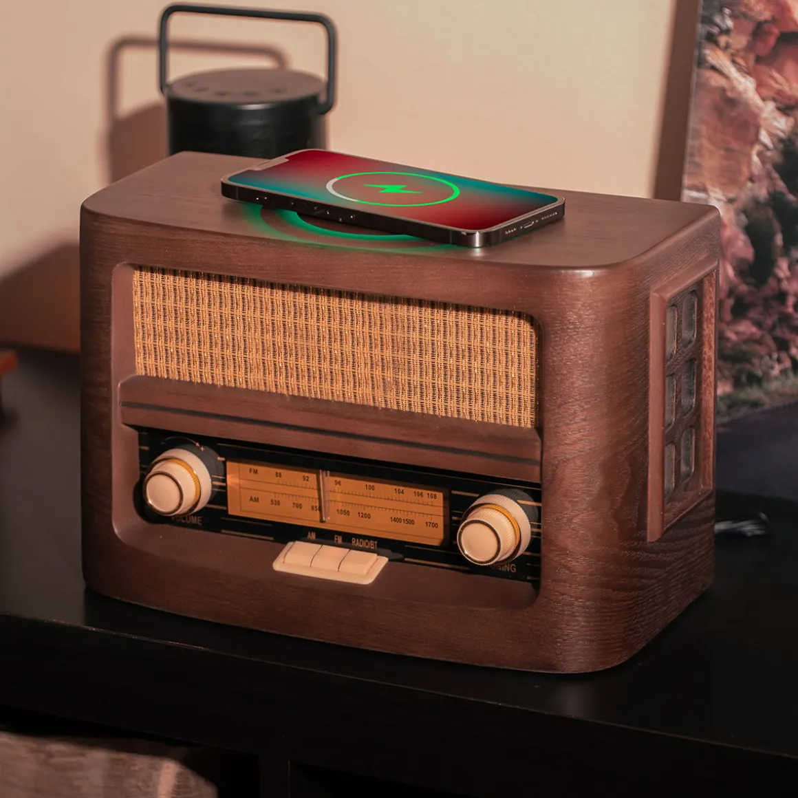 Vintage Bluetooth Radio and Wireless Charger