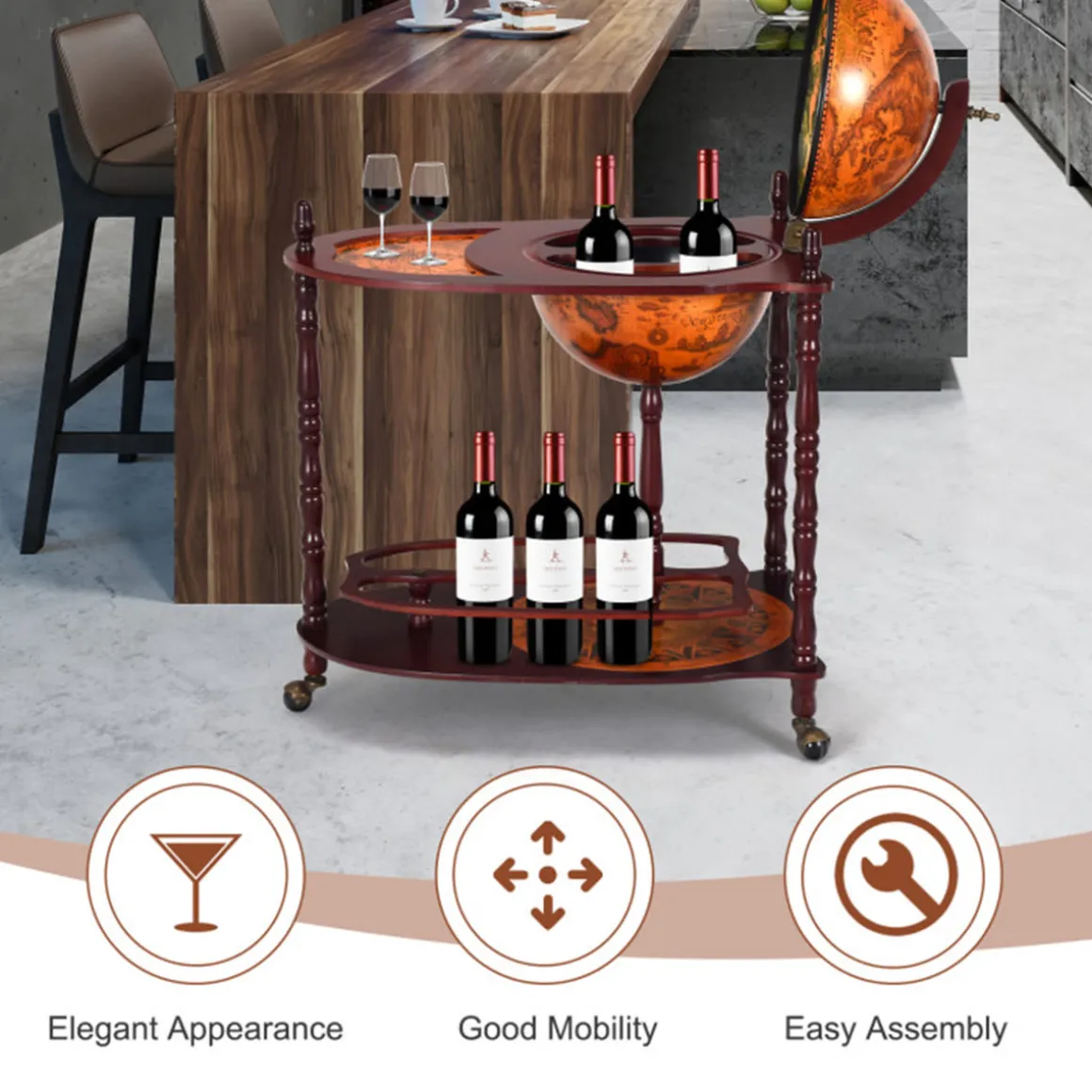 Vintage Globe Bar Cart with Extra Shelf