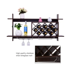 Wall Mount Wine Rack Organizer with Glass Holder