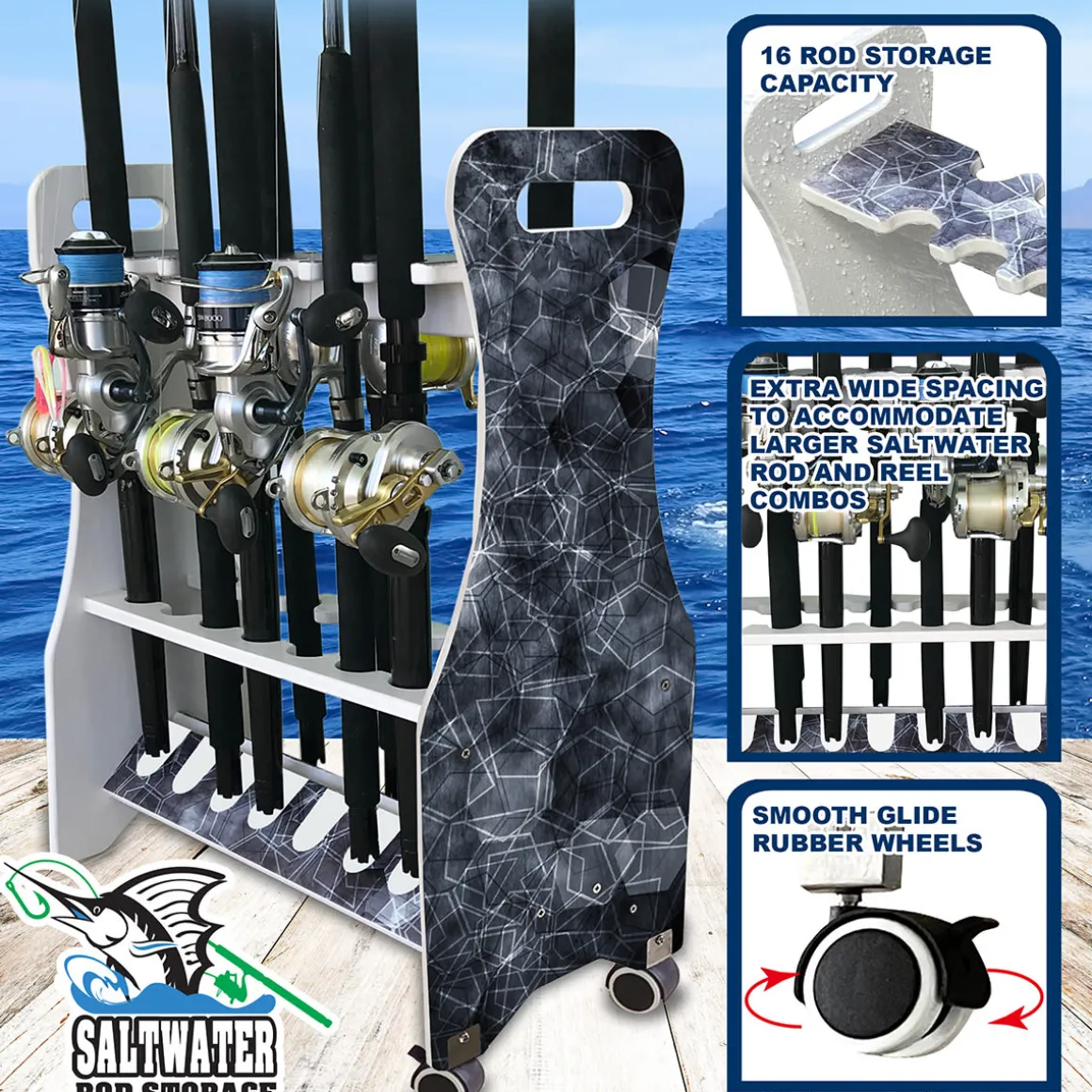 Waterproof Rolling 16 Fishing Rod Rack