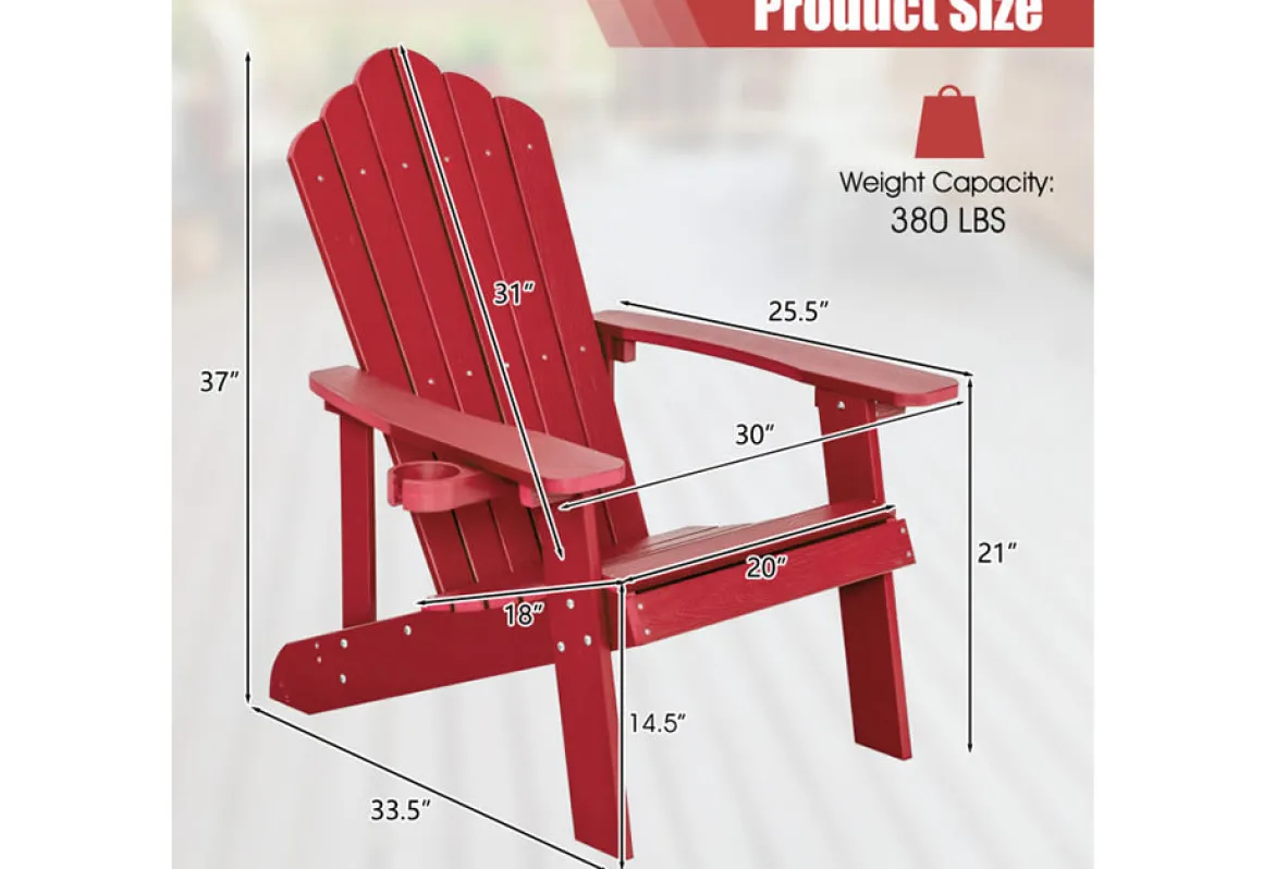 Weather Resistant Outdoor Adirondack Chair with Cup Holder