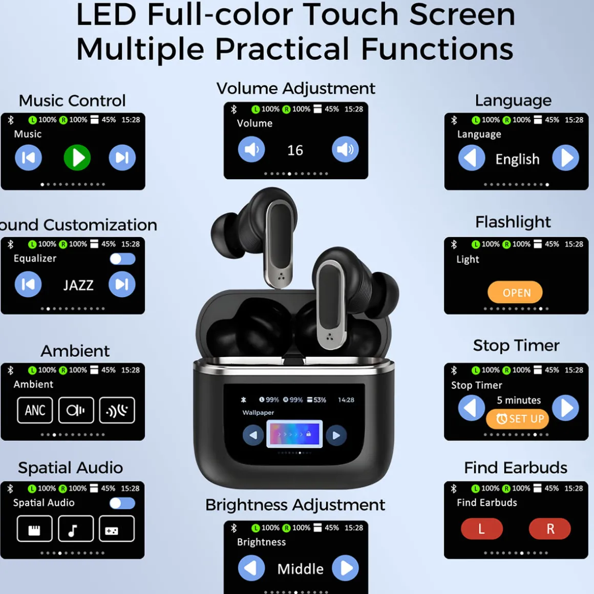 Wireless Earbuds with Touchscreen Smart Case