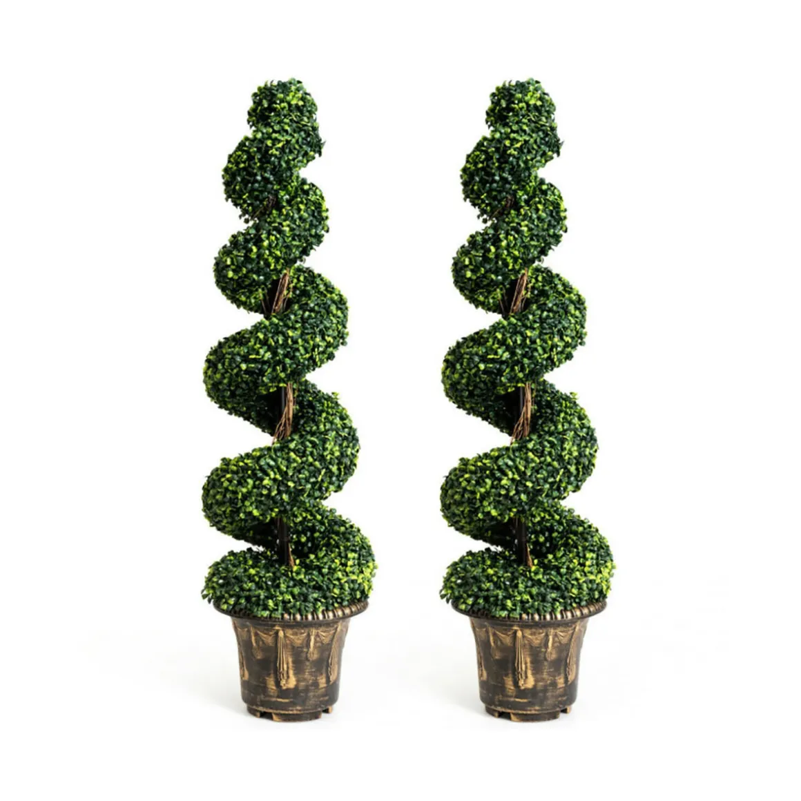 4' Artificial Boxwood Spiral Topiary Trees (Set of 2)
