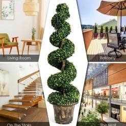 4' Artificial Boxwood Spiral Topiary Trees (Set of 2)