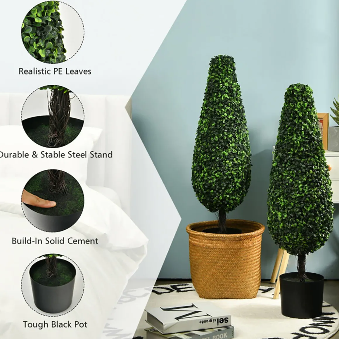 3' Artificial Boxwood Tower Topiary Trees (Set of 2)