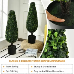 3' Artificial Boxwood Tower Topiary Trees (Set of 2)