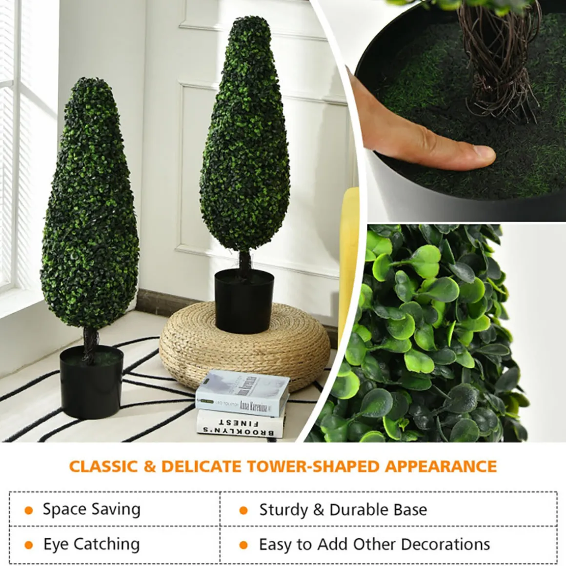 3' Artificial Boxwood Tower Topiary Trees (Set of 2)