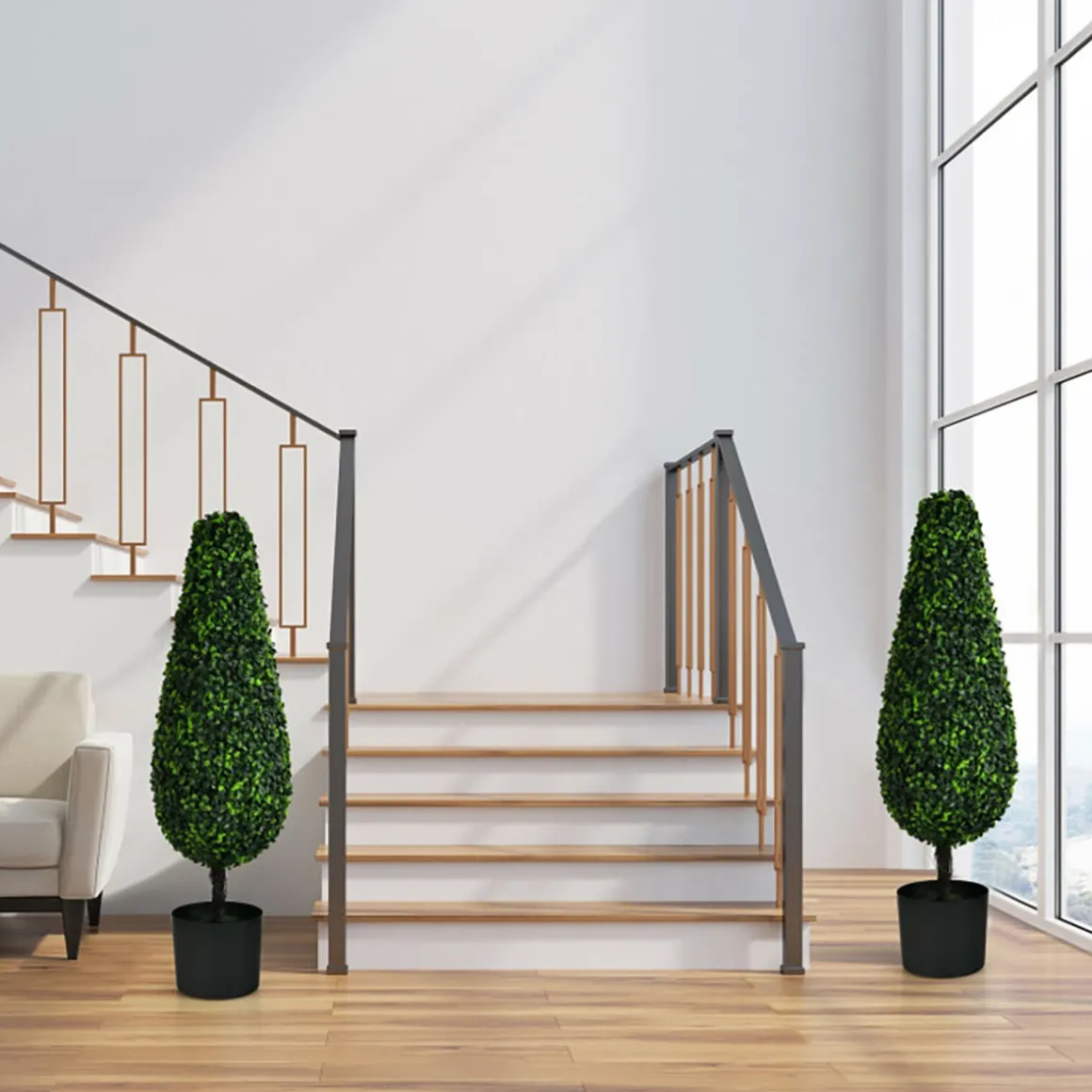 3' Artificial Boxwood Tower Topiary Trees (Set of 2)