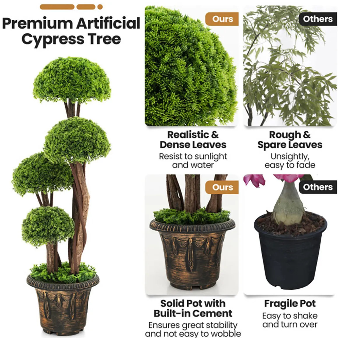 3' Artificial Cedar Topiary Tree with Rattan Trunk