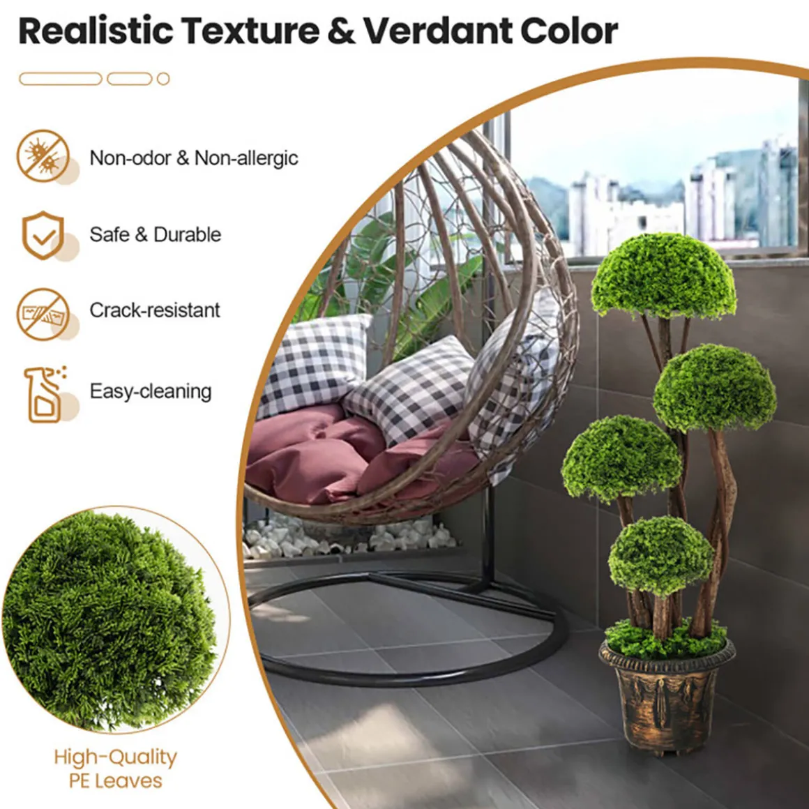 3' Artificial Cedar Topiary Tree with Rattan Trunk