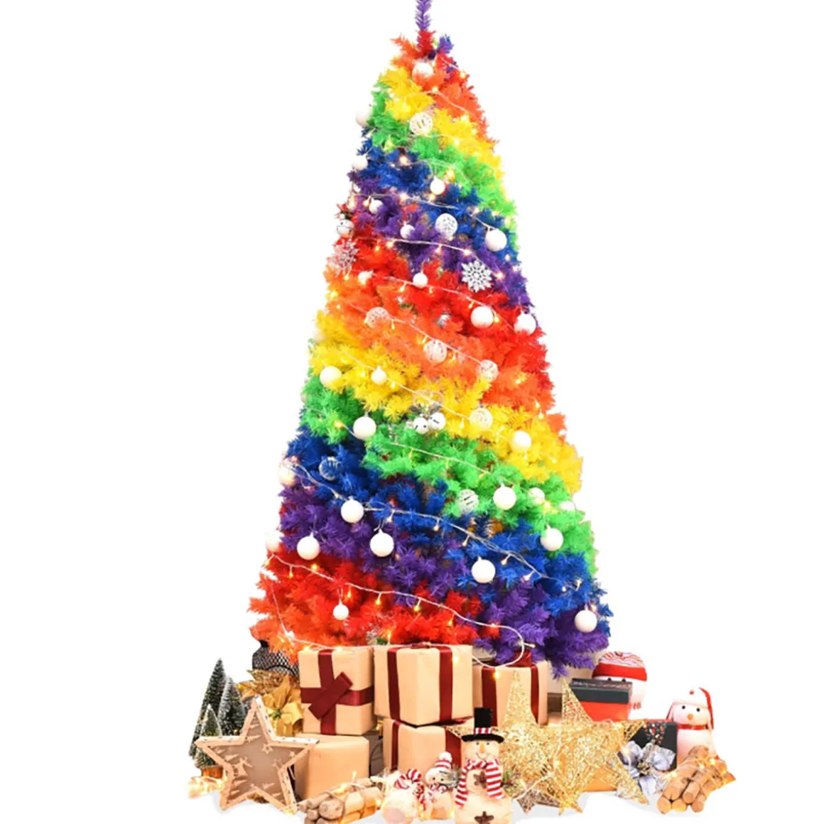 7' Artificial Rainbow Hinged Christmas Tree