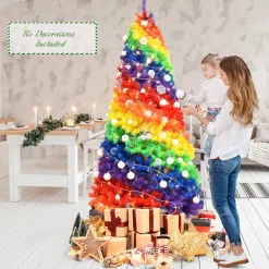 7' Artificial Rainbow Hinged Christmas Tree