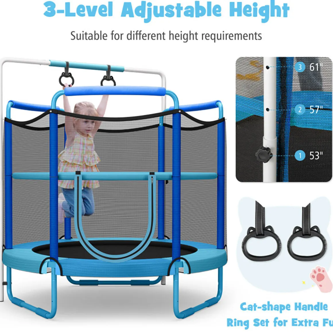 5' Kids 3-in-1 Game Trampoline with Enclosure Net Spring Pad