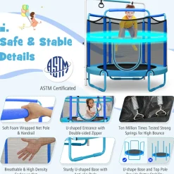5' Kids 3-in-1 Game Trampoline with Enclosure Net Spring Pad