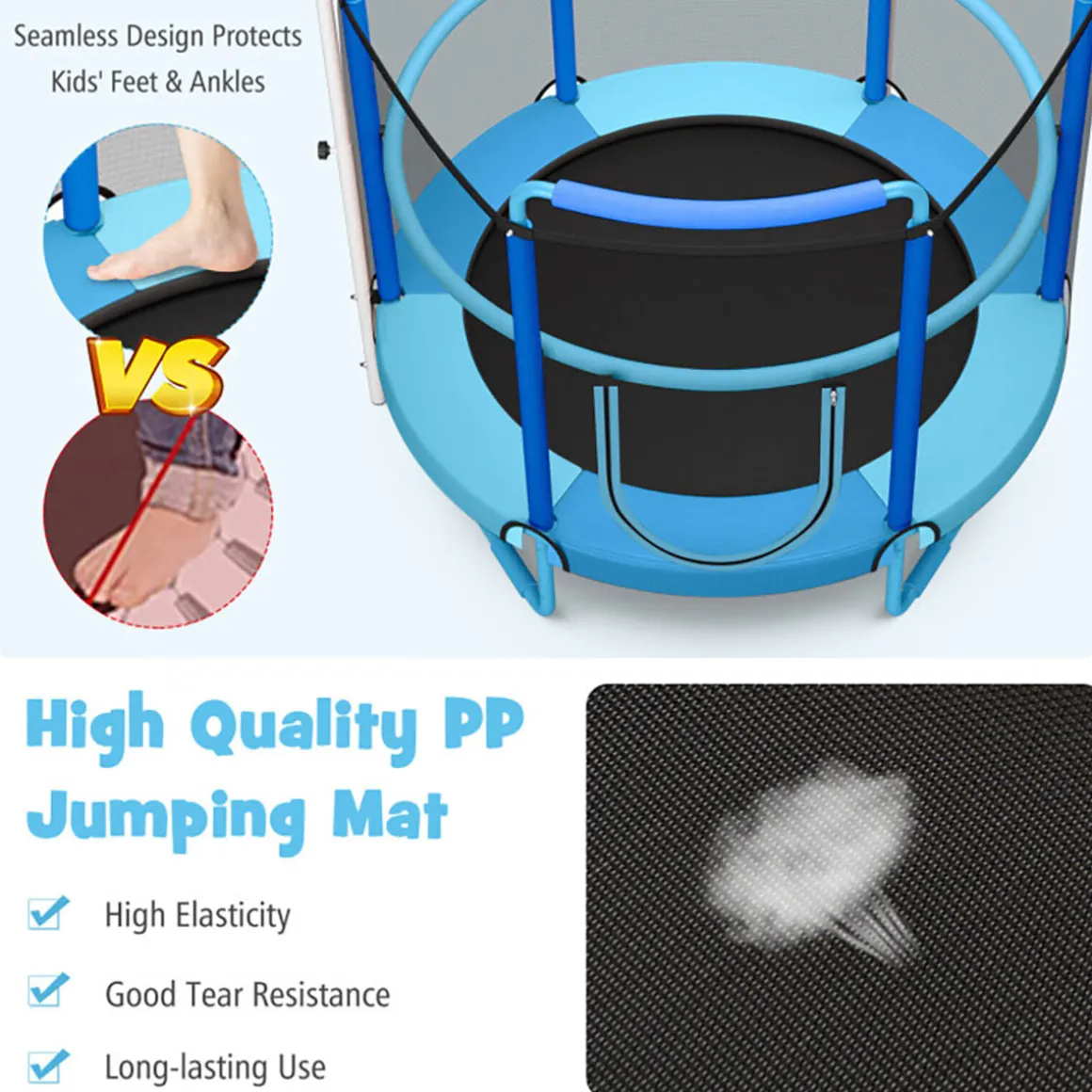 5' Kids 3-in-1 Game Trampoline with Enclosure Net Spring Pad