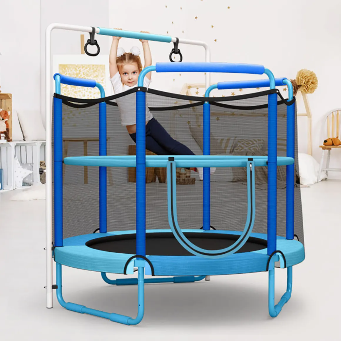 5' Kids 3-in-1 Game Trampoline with Enclosure Net Spring Pad