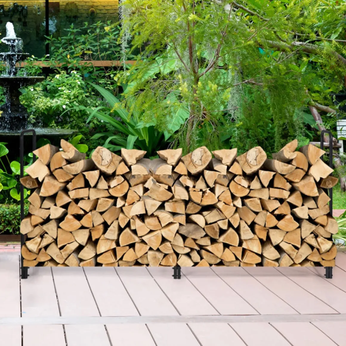 8' Outdoor Steel Firewood Log Rack