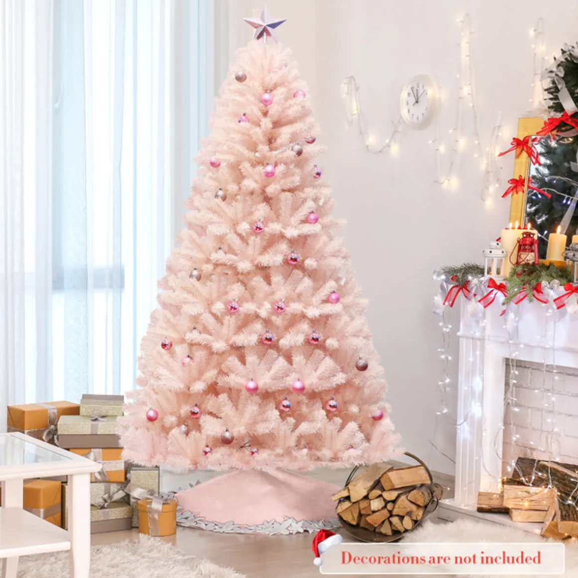 6' Pink Pre-Lit Artificial Hinged Fur Christmas Tree