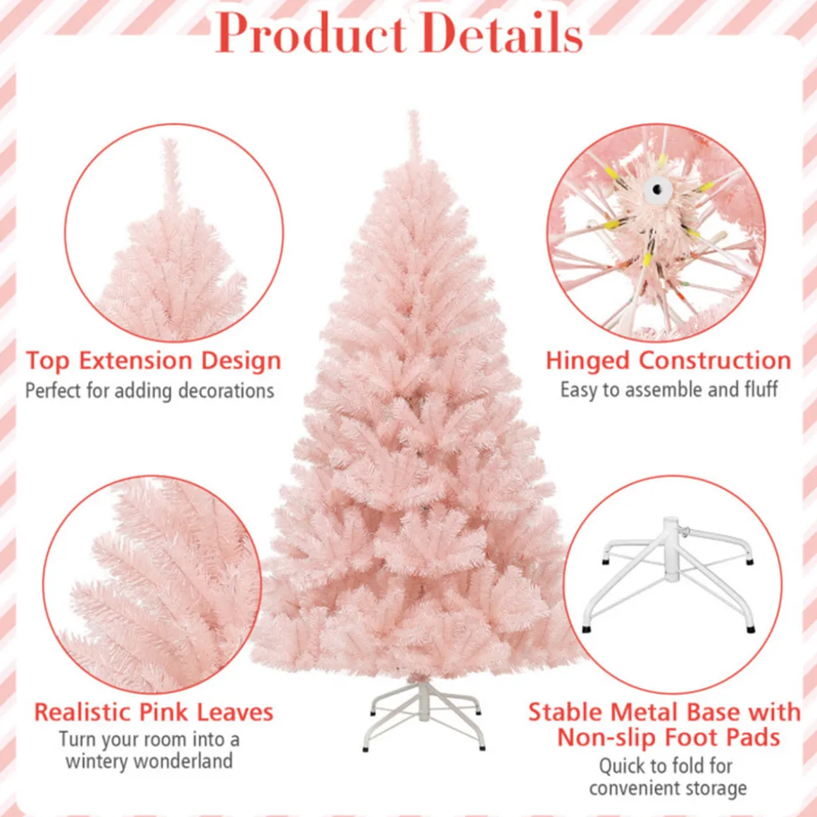 6' Pink Pre-Lit Artificial Hinged Fur Christmas Tree