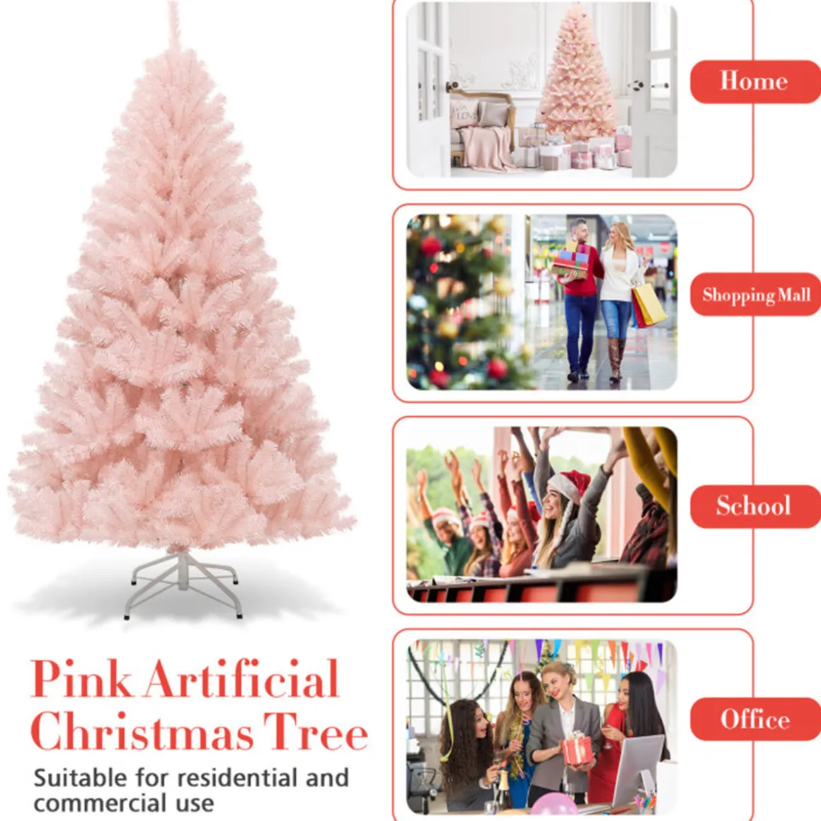 6' Pink Pre-Lit Artificial Hinged Fur Christmas Tree