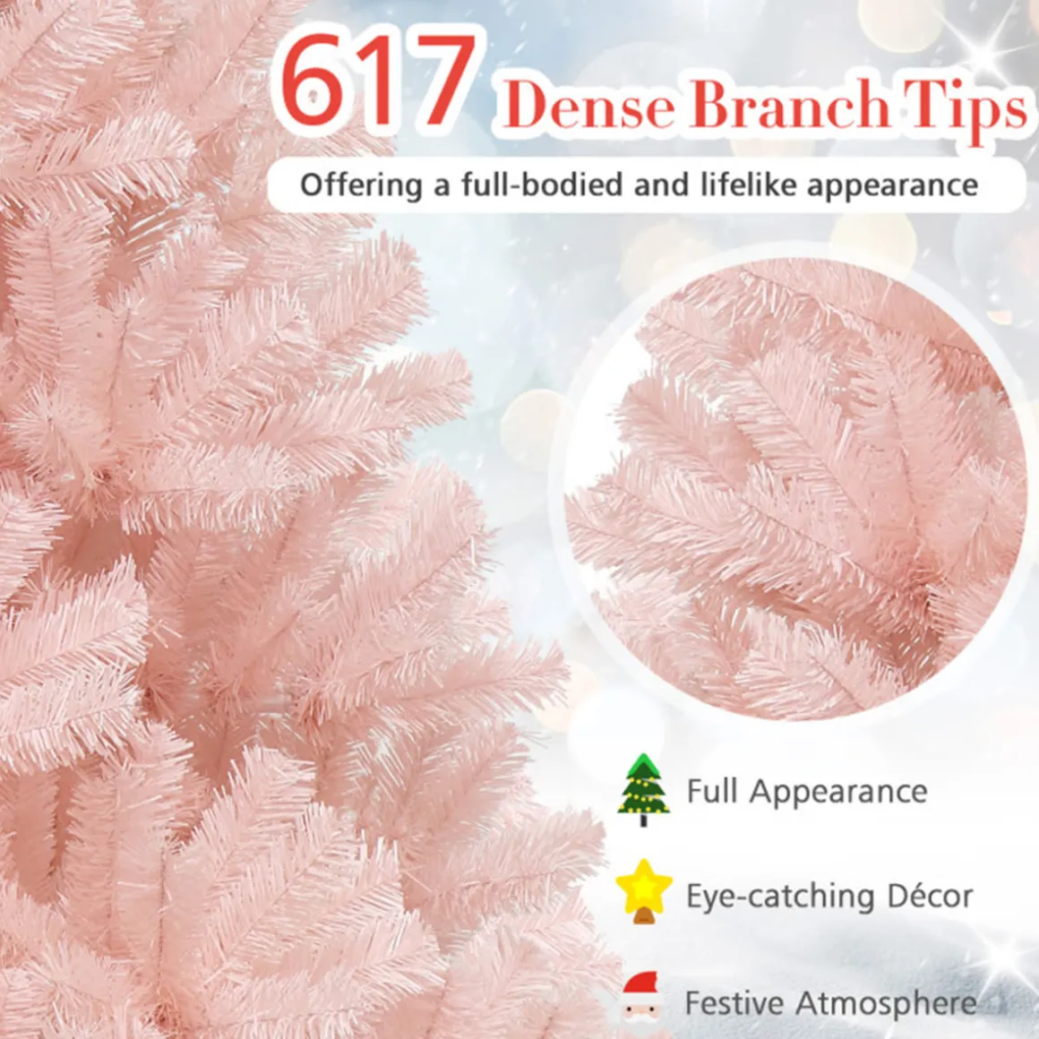 6' Pink Pre-Lit Artificial Hinged Fur Christmas Tree