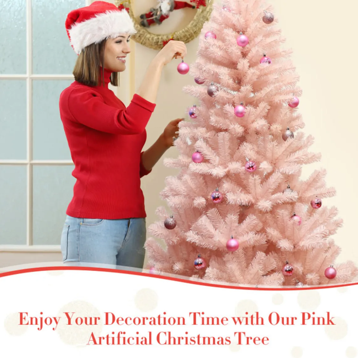 6' Pink Pre-Lit Artificial Hinged Fur Christmas Tree