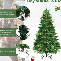 7' Pre-Lit Artificial Christmas Tree with Pinecones