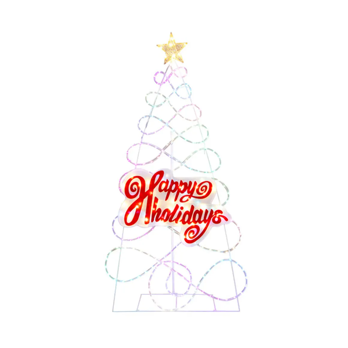 5.6' Pre-Lit Happy Holidays Christmas Tree Decoration