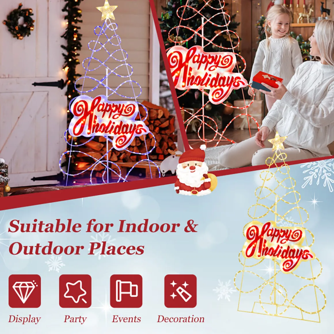 5.6' Pre-Lit Happy Holidays Christmas Tree Decoration