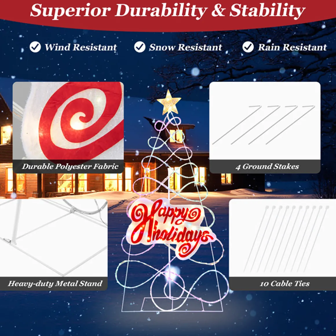 5.6' Pre-Lit Happy Holidays Christmas Tree Decoration