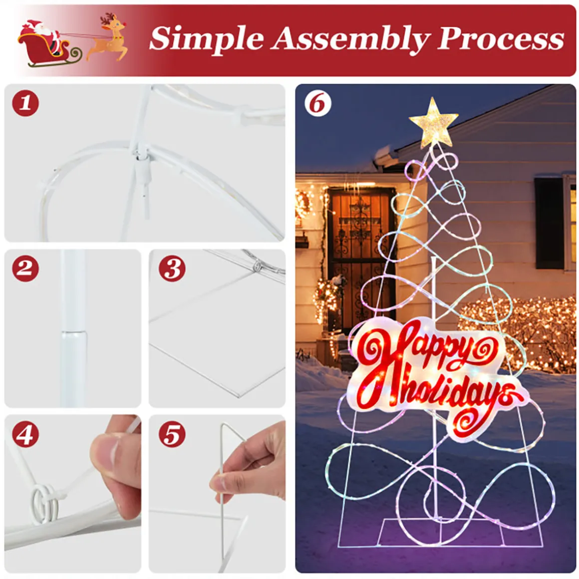 5.6' Pre-Lit Happy Holidays Christmas Tree Decoration