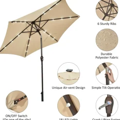 9' Solar LED Lighted Patio Table Umbrella
