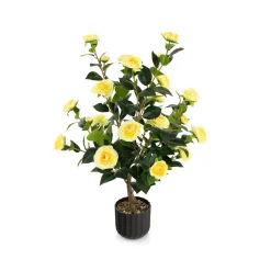 38'' Artificial Camellia Flower Trees with Cement Pot (Set of 2)