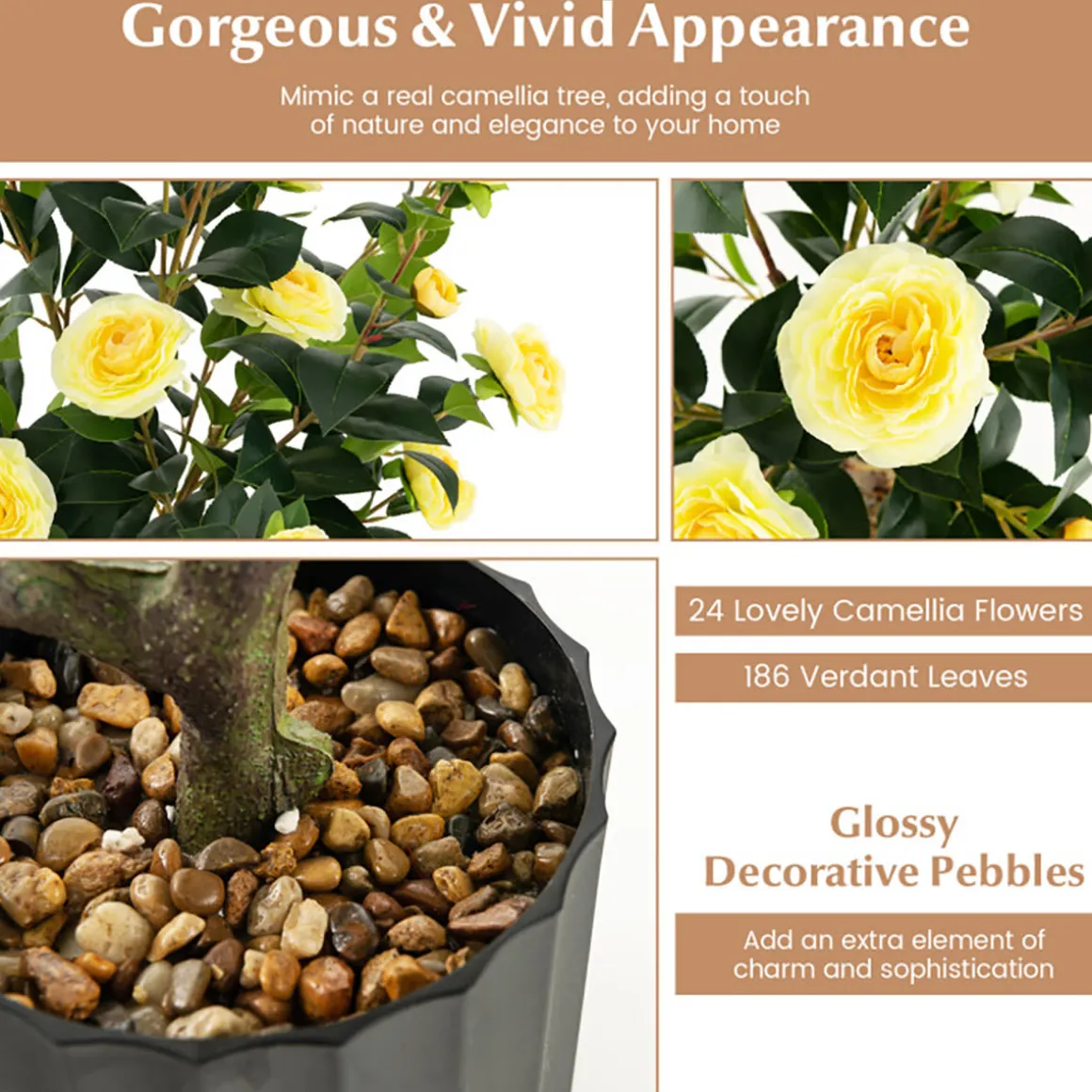 38'' Artificial Camellia Flower Trees with Cement Pot (Set of 2)