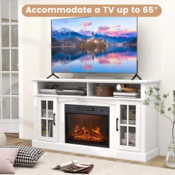 58'' Fireplace TV Stand with Side Cabinets