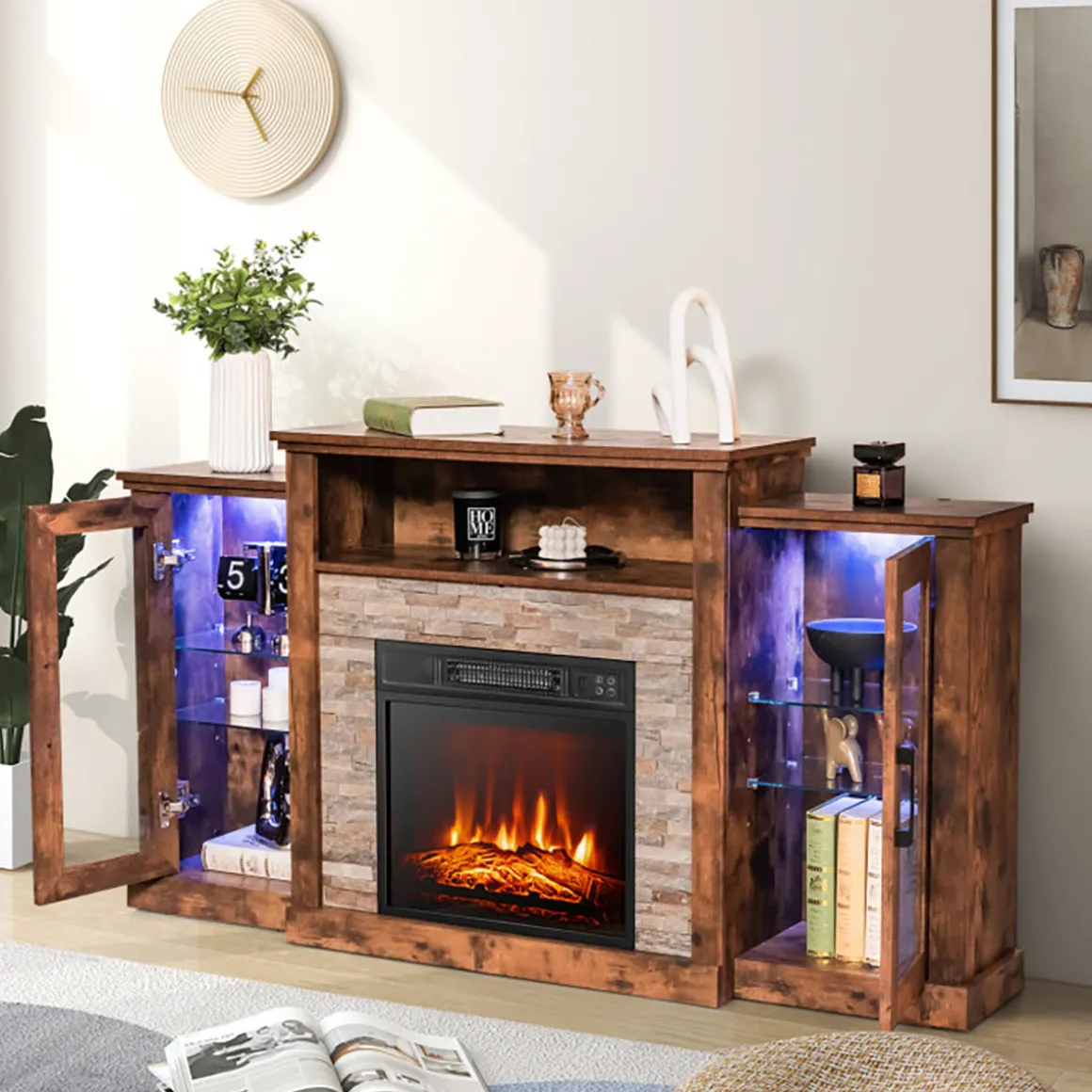 58'' Fireplace TV Stand with Adjustable Shelves