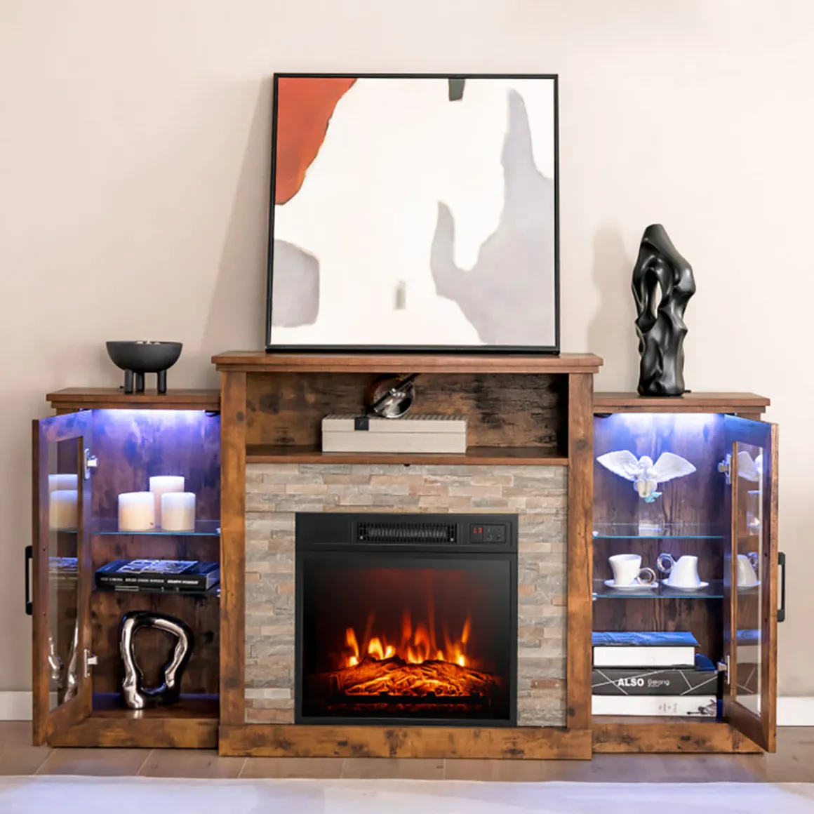 58'' Fireplace TV Stand with Adjustable Shelves