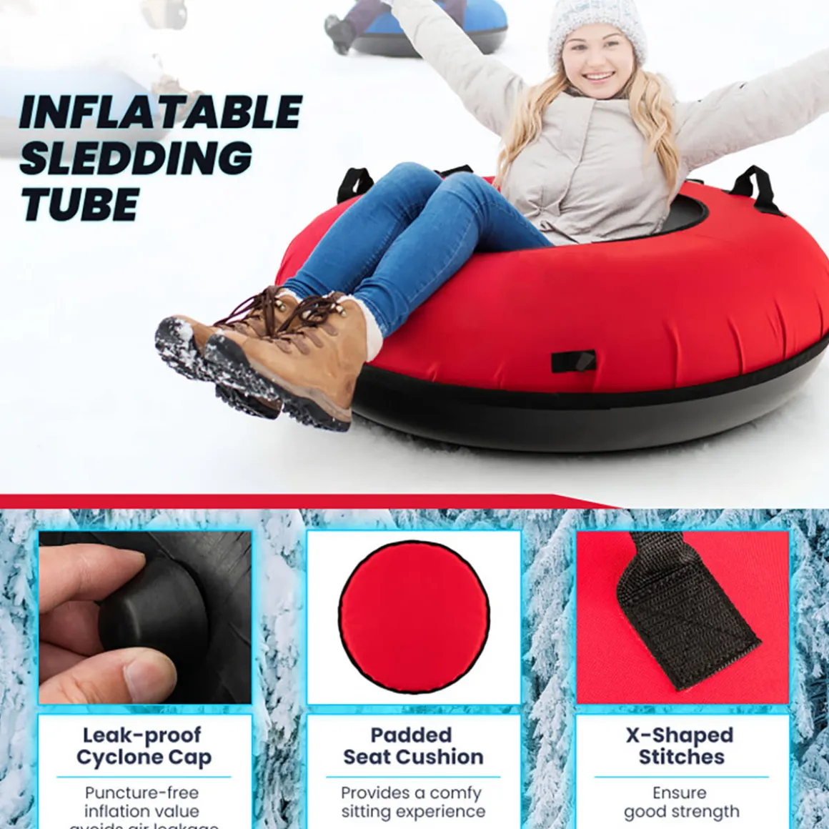 40'' Heavy-Duty Inflatable Snow Sled with Tow Strap
