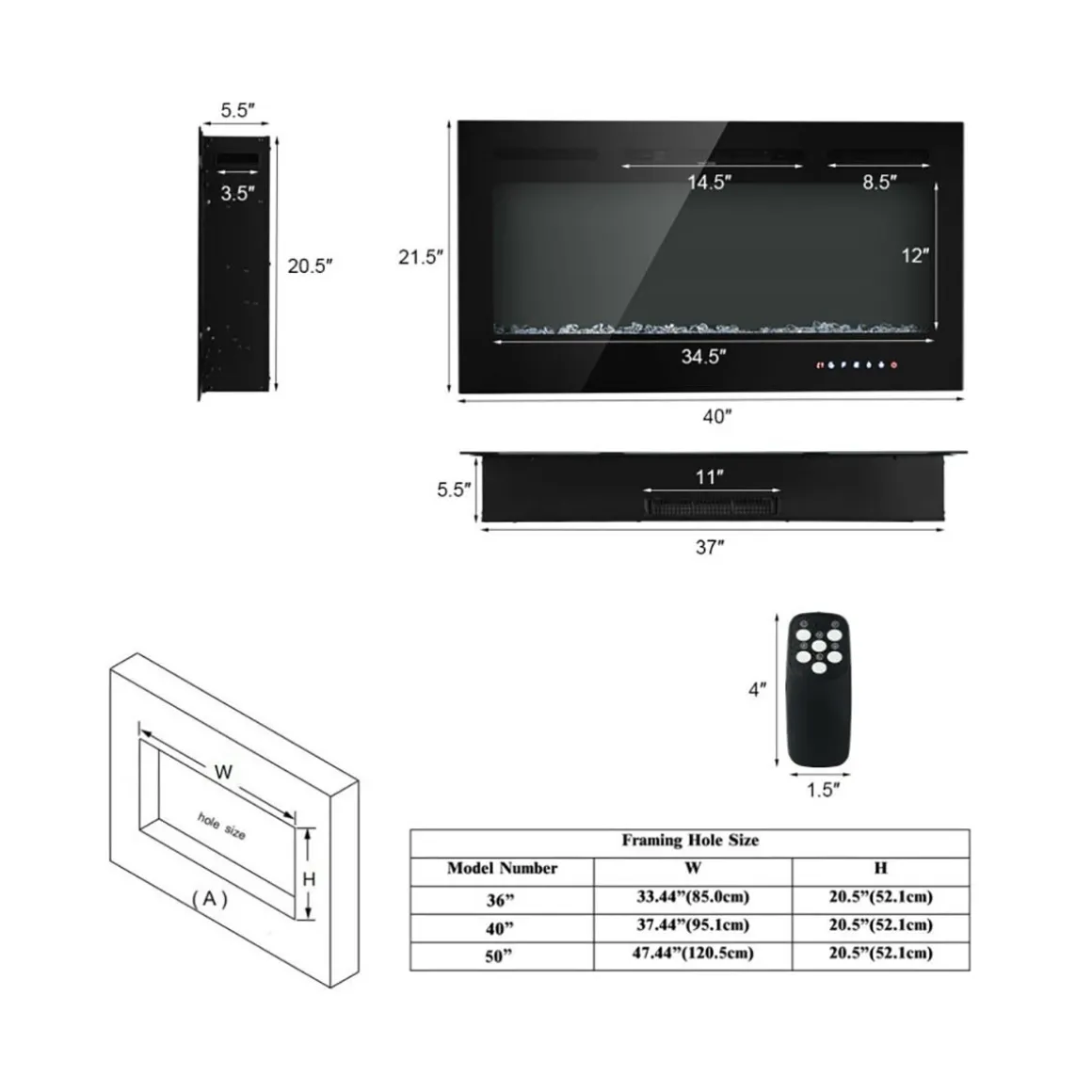 40'' Recessed Electric Fireplace