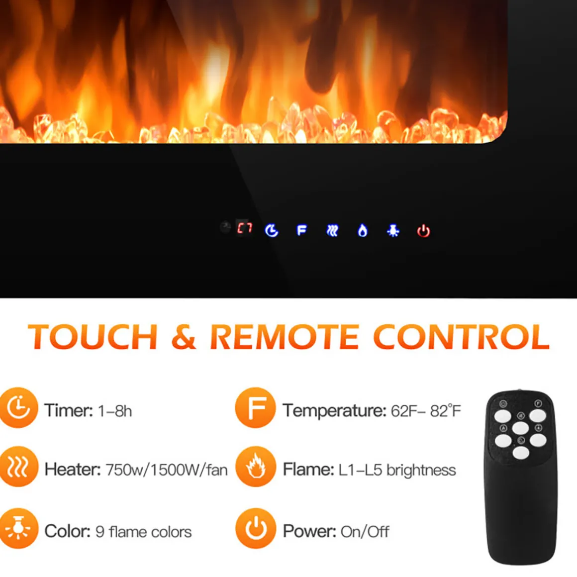 36'' Recessed/Wall-Mounted Electric Fireplace