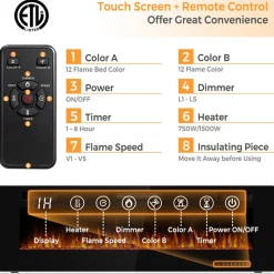 60'' Ultra-Thin Recessed/Wall-Mounted Electric Fireplace