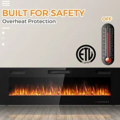 60'' Ultra-Thin Recessed/Wall-Mounted Electric Fireplace