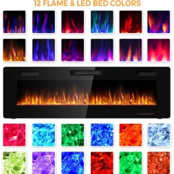 60'' Ultra-Thin Recessed/Wall-Mounted Electric Fireplace